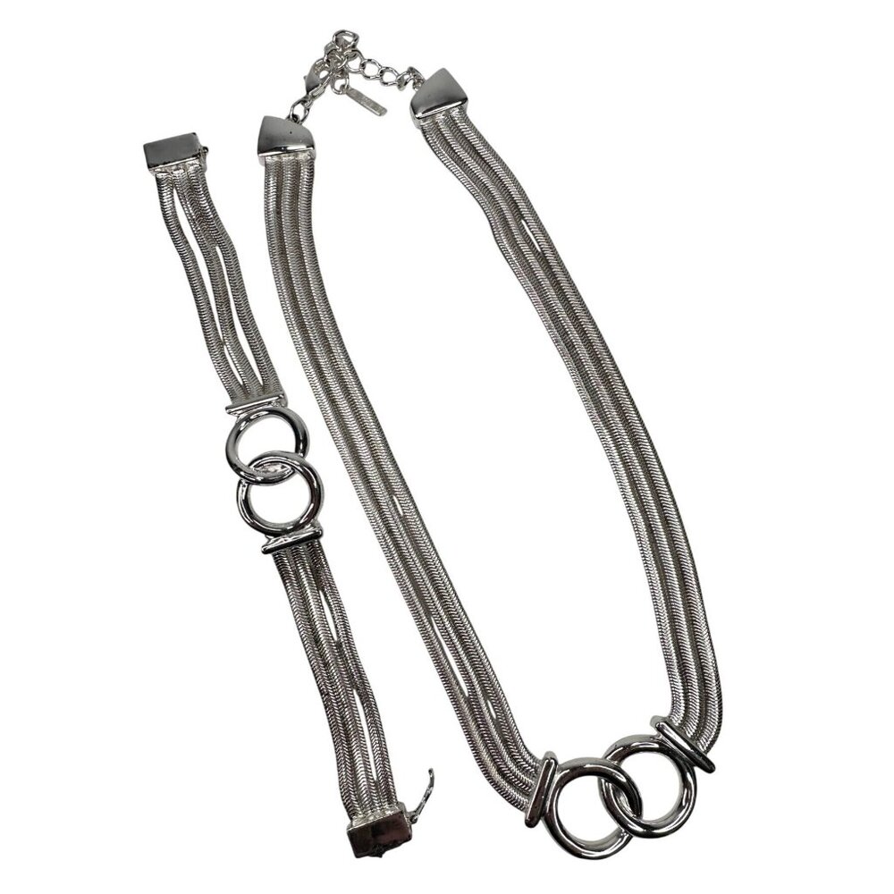 VTG NAPIER Necklace & Bracelet‎ Set Silver Tone Interlocking Circles Snake Chain